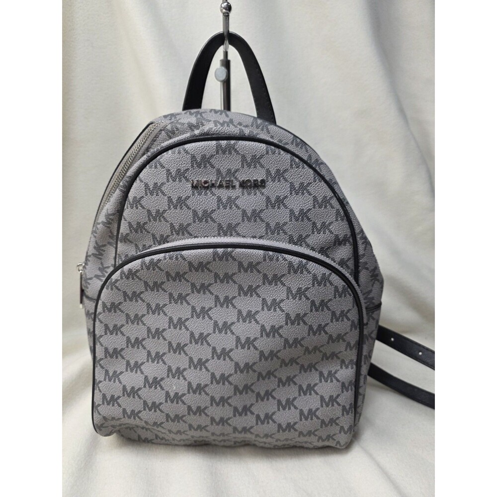 Michael Kors Women's Abbey MK Gray/Black Signature Leather Medium Backpack